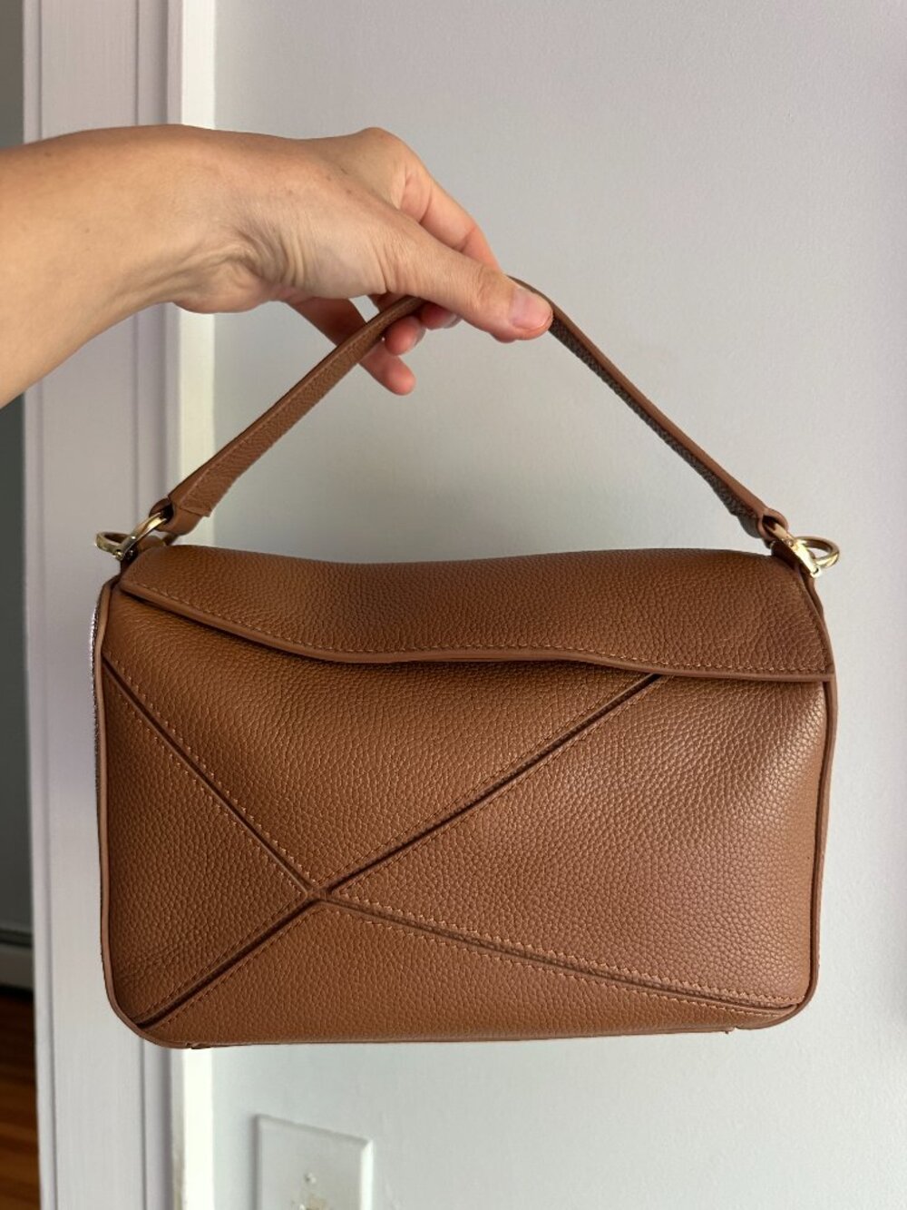 Quince Italian Leather Patchwork Crossbody Bag Cognac Color - Picture 2 of 16